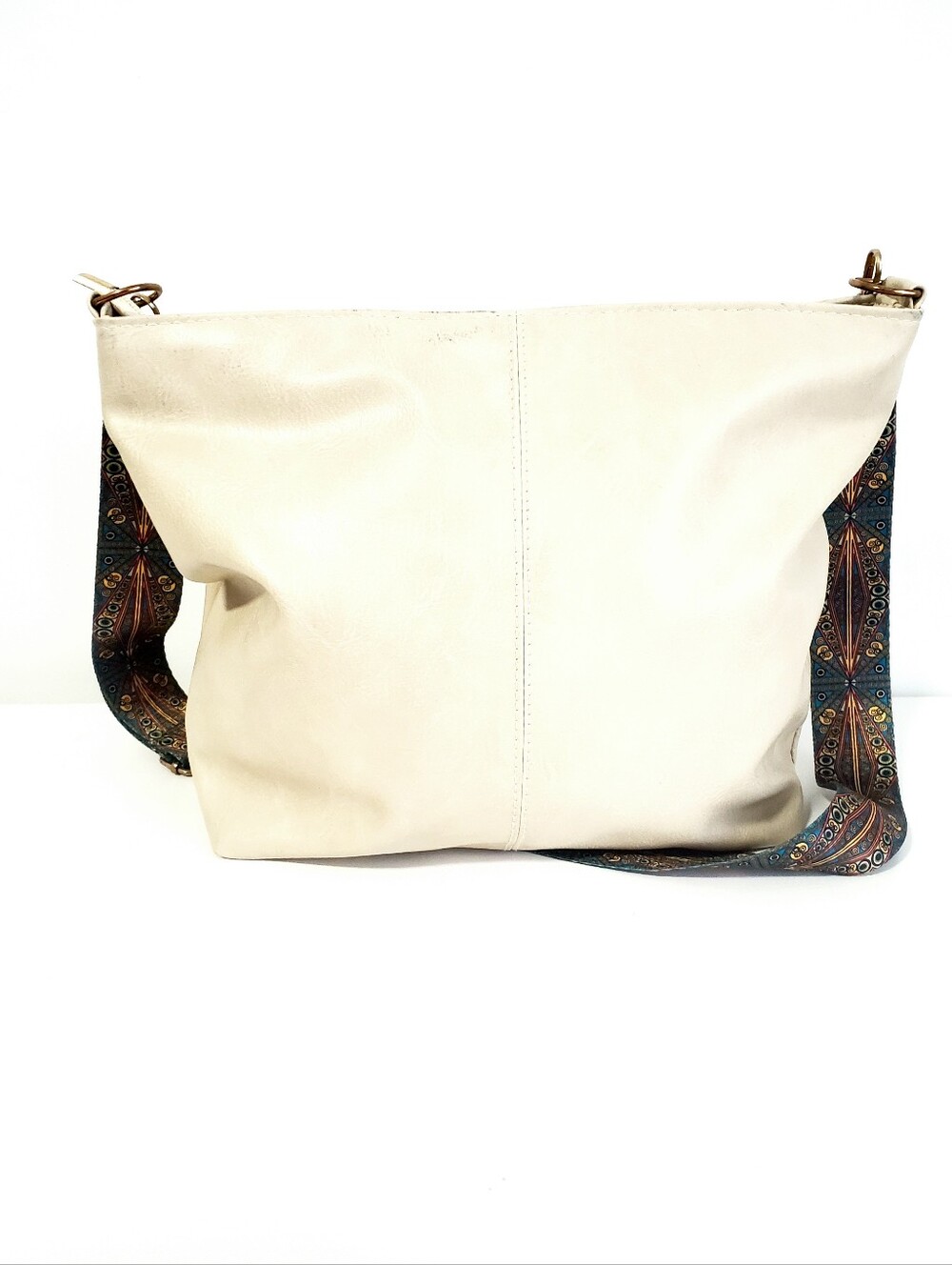 Cream Croosbody Bag with Patterned Strap